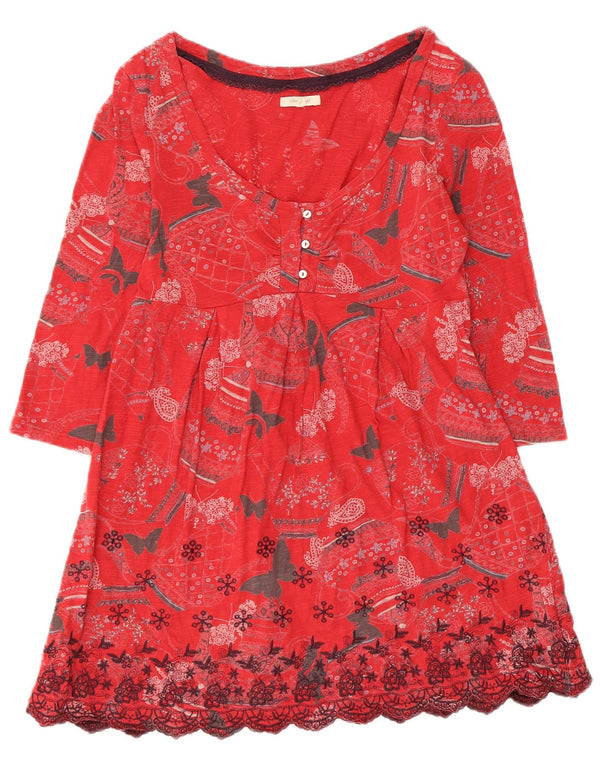 White Stuff Vestido Imperio de Manga 3/4 para Mujer UK 40 Pequeño Algodón Floral Rojo