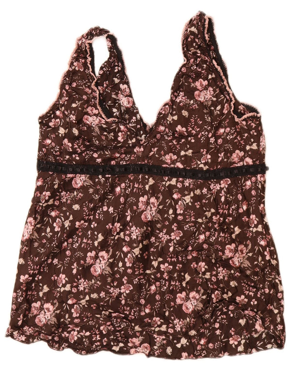 Benetton Blusa Sin Mangas para Mujer UK 42 Viscosa Floral Marrón Medio