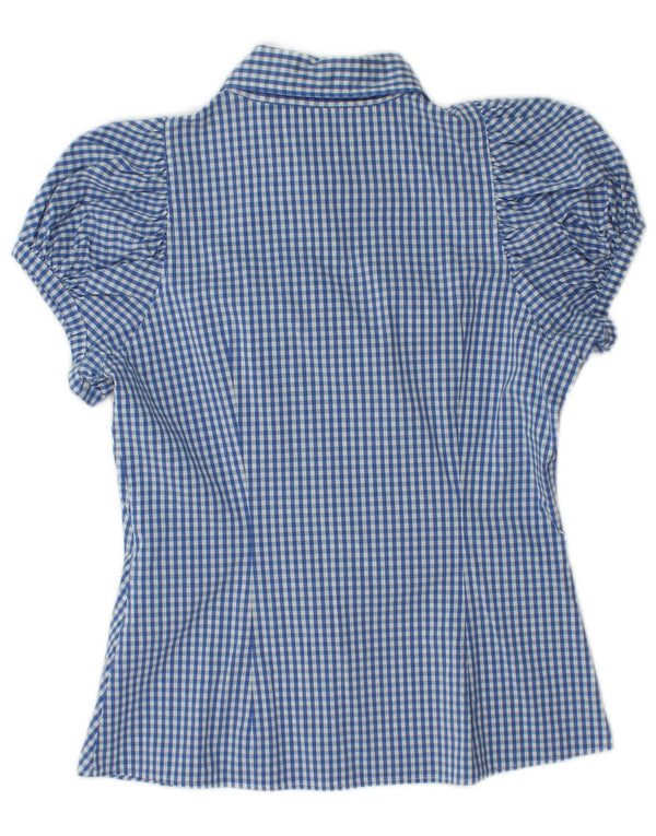 BENETTON Blusa camisera de manga corta para mujer UK 42 Medium Blue Gingham