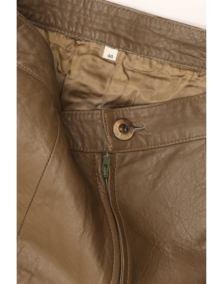 Falda de cuero vintage para mujer IT 44 Mediana W28 Caqui