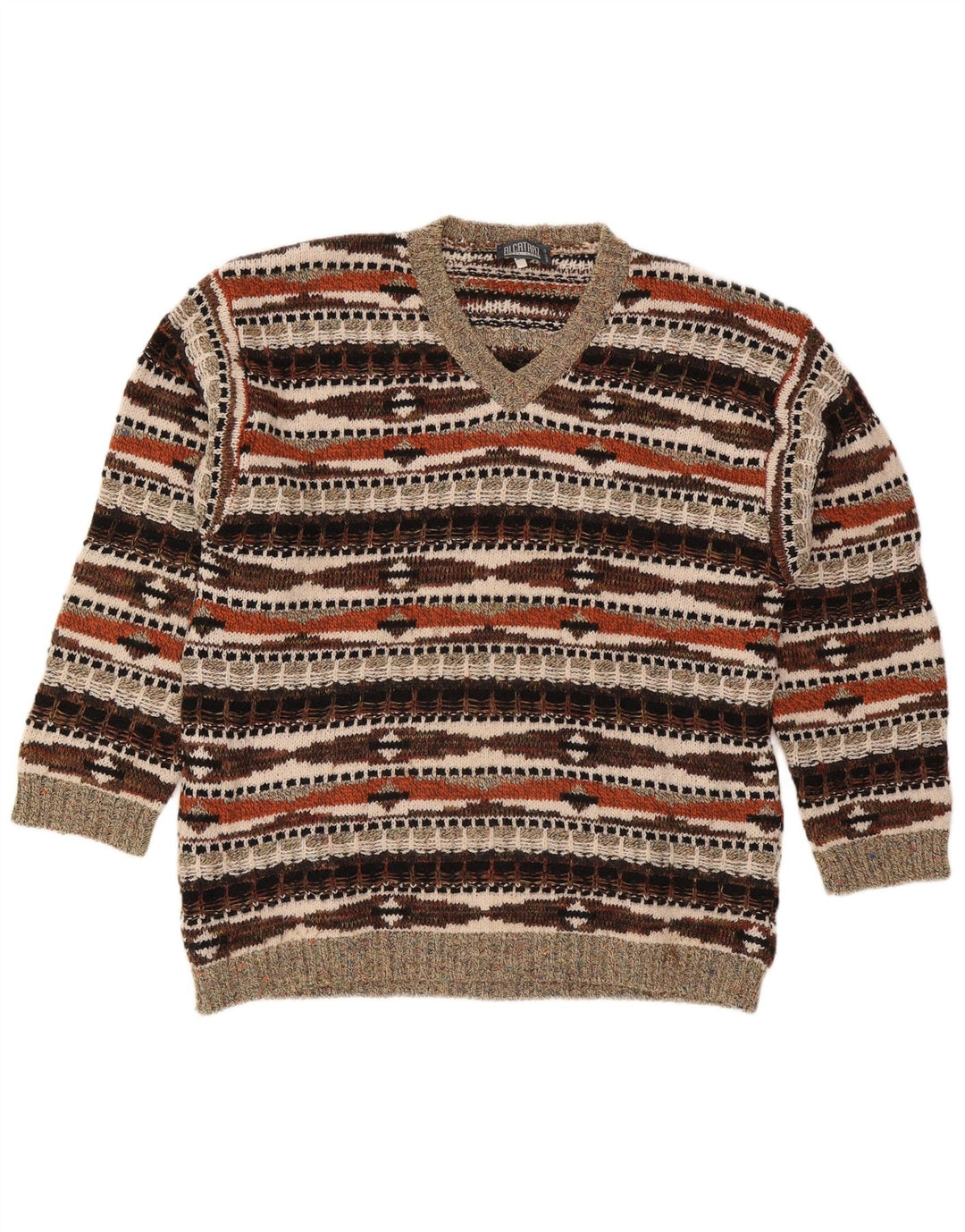 Alcatraz Jersey con cuello en V para hombre XL Lana geométrica multicolor