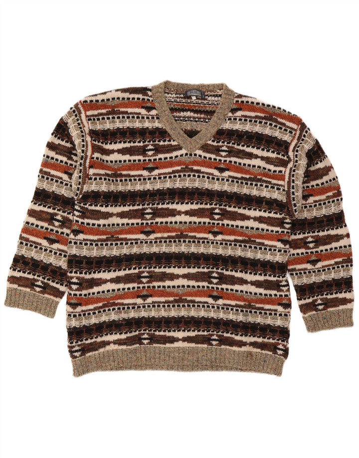 Alcatraz Jersey con cuello en V para hombre XL Lana geométrica multicolor