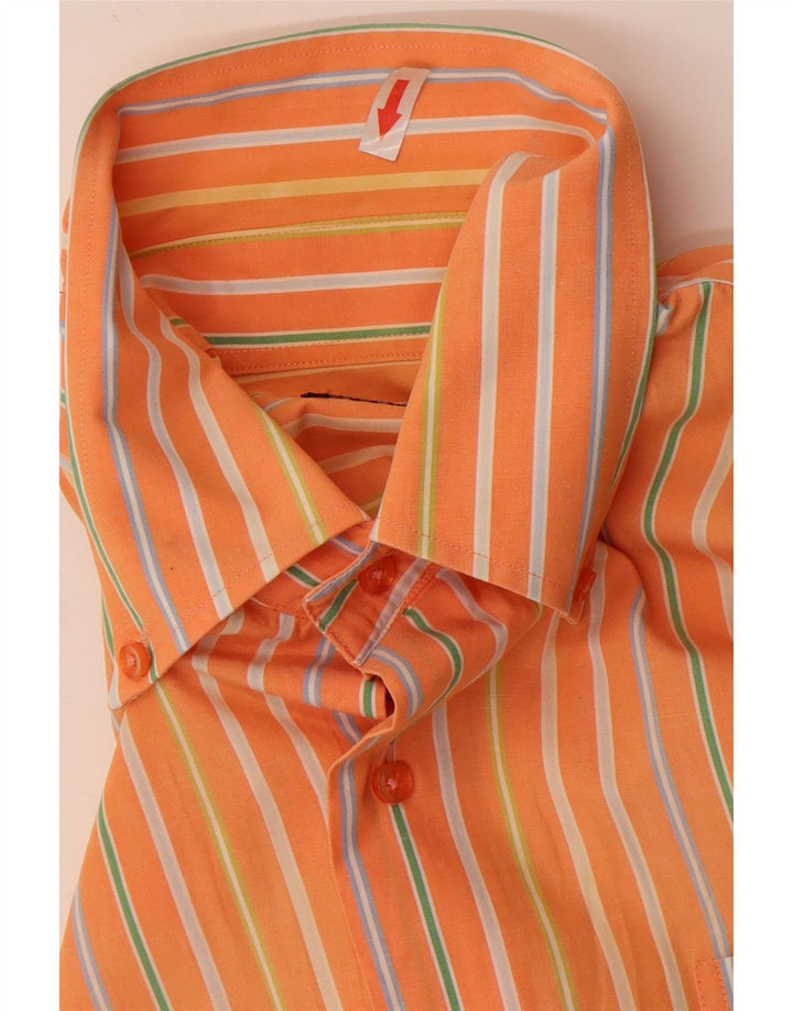 People Camisa de manga corta para hombre de algodón a rayas naranja grande