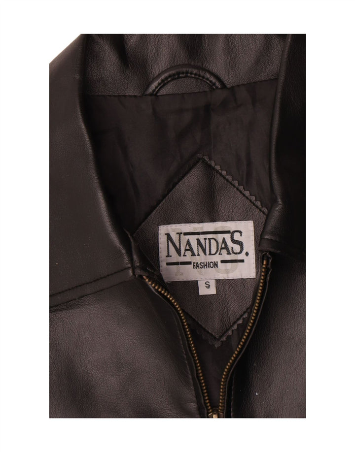Vintage mujer cuero gilet Reino Unido 10 pequeño negro