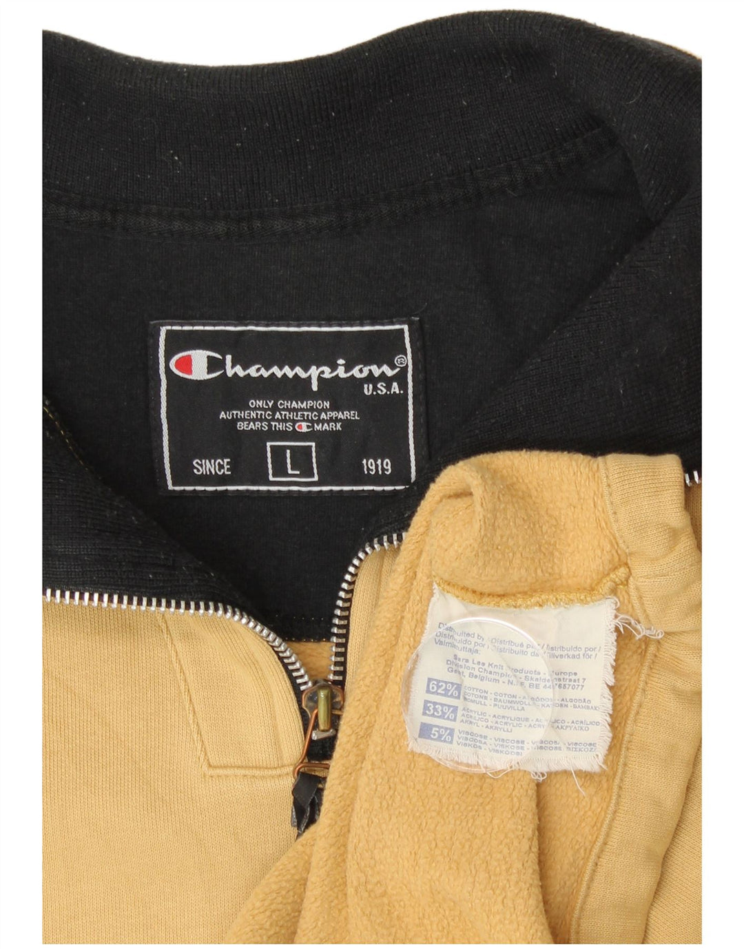 CHAMPION Sudadera con cuello y cremallera para hombre Jumper Large Beige Cotton