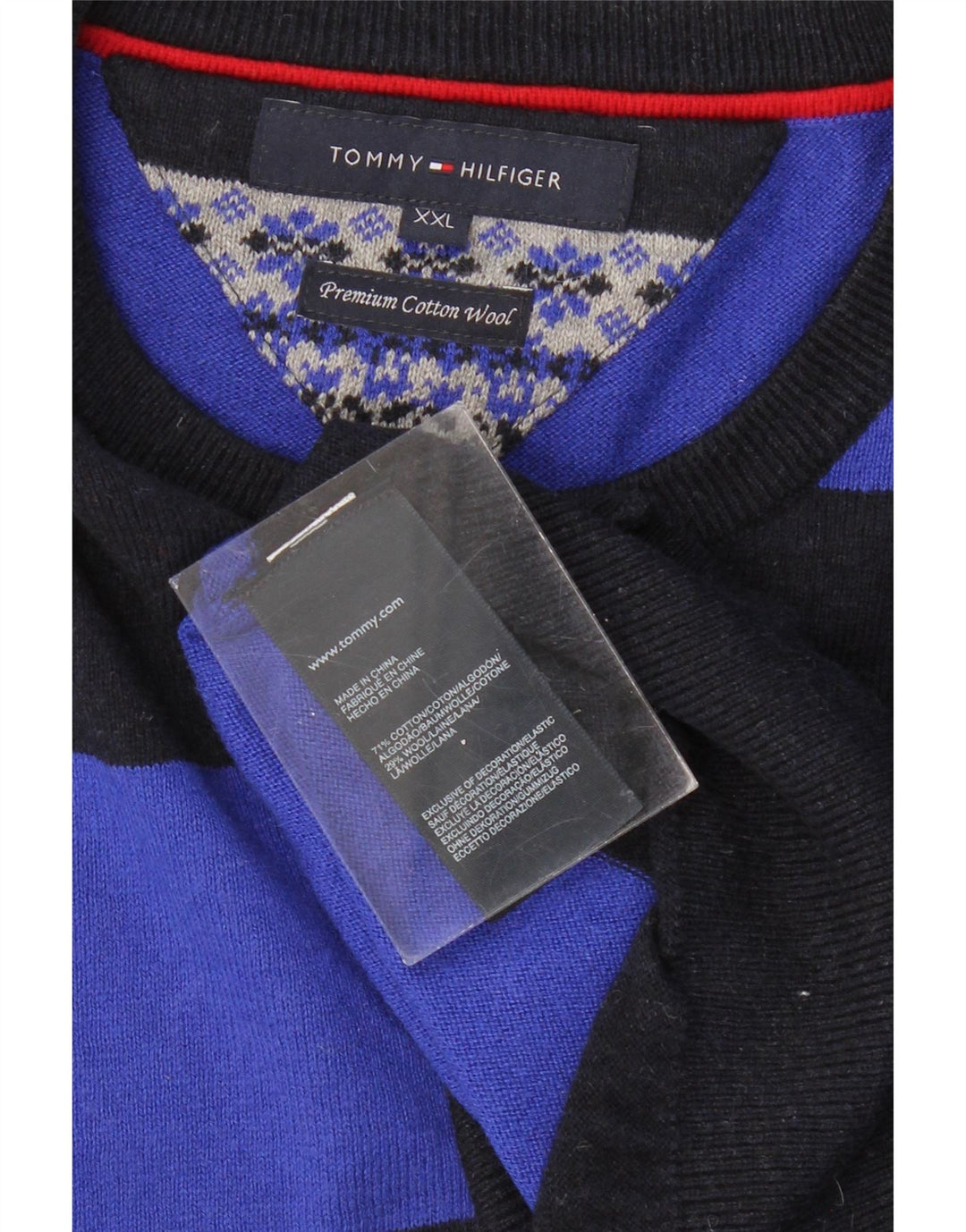 TOMMY HILFIGER Jersey de cuello redondo para hombre 2XL Algodón a rayas negro