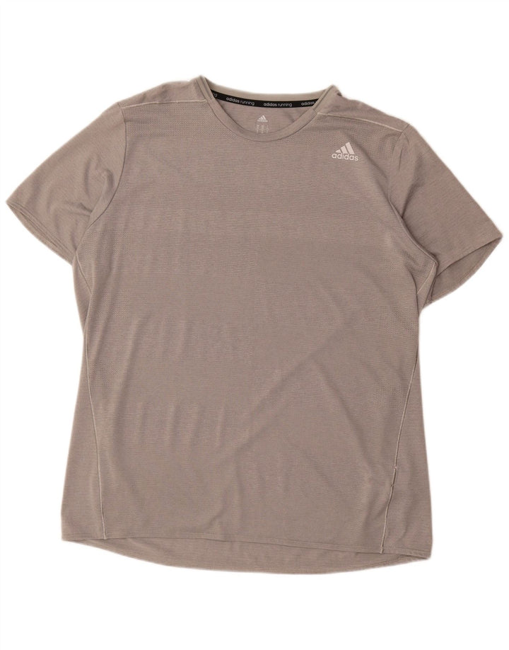 Adidas Hombre Running Camiseta Top XL Gris Rayas Poliéster