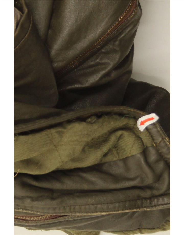 Chaqueta de cuero vintage para hombre IT 50 cuero caqui grande