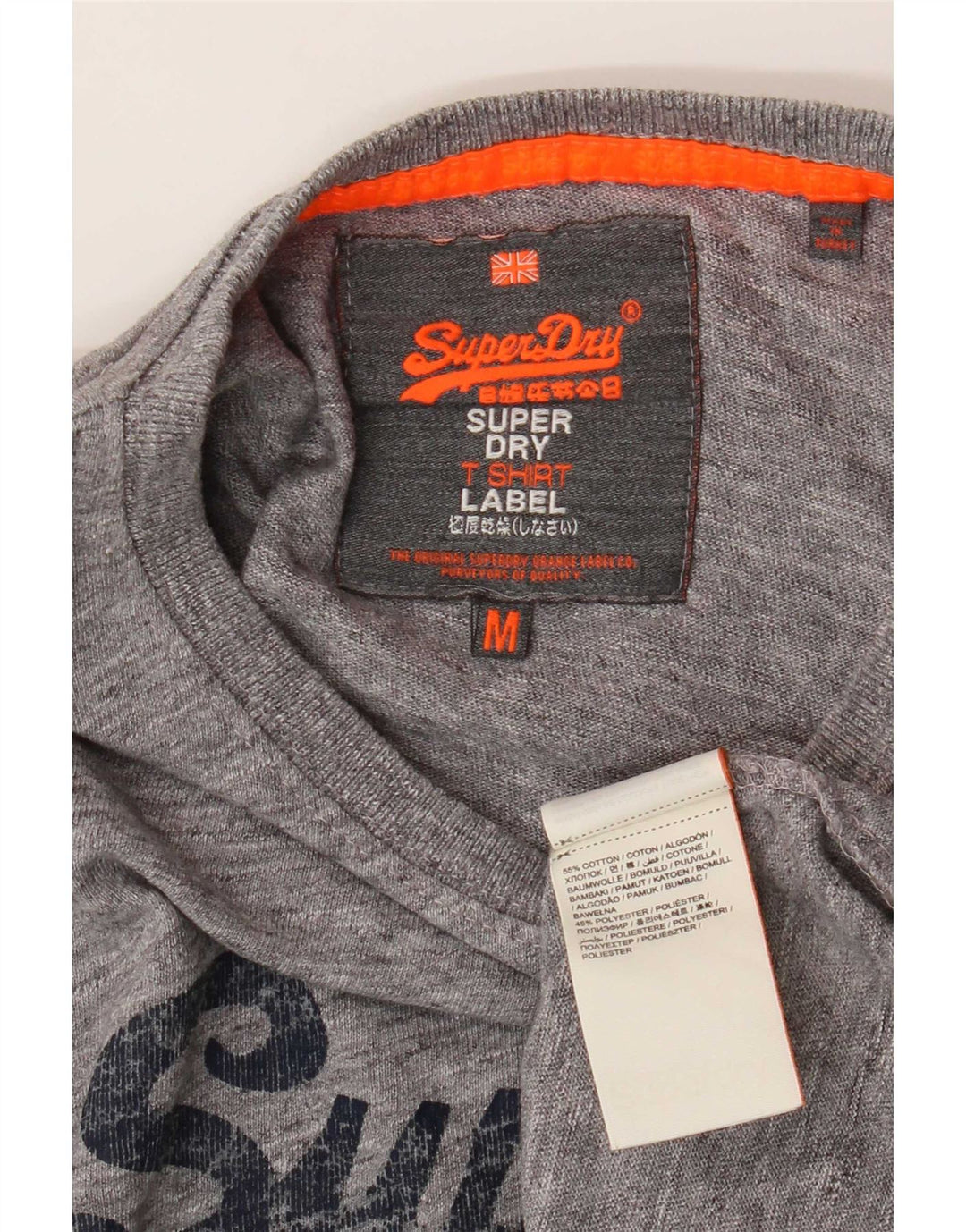 Top gráfico Superdry para hombre de manga larga de algodón moteado en gris medio