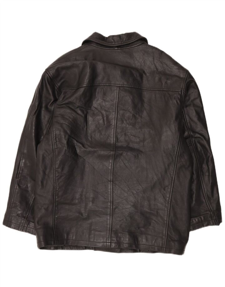 Vintage hombres oversize doble pecho chaqueta de cuero Reino Unido 38 medio negro