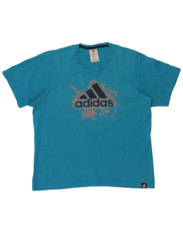 Adidas Hombre Camiseta Gráfica Top Algodón Azul Medio