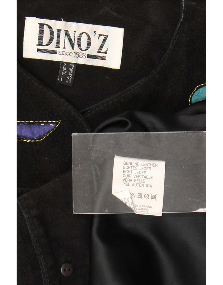DINO' Z Chaqueta Blazer de Ante con 4 Botones para Mujer UK 44 Cuero Negro Mediano