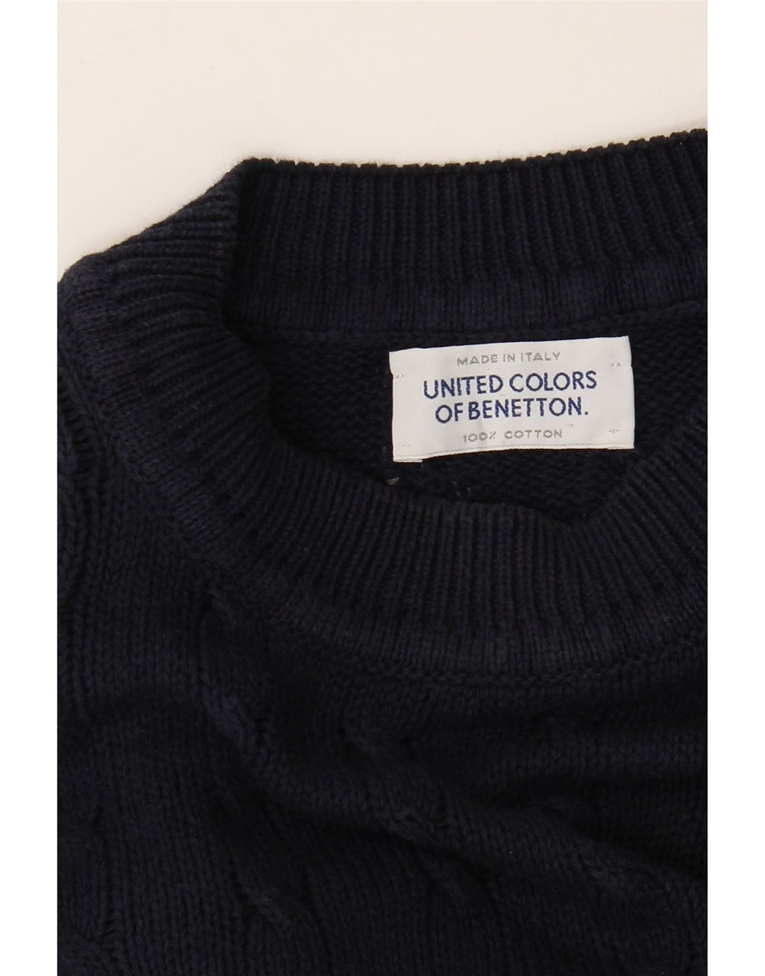 Benetton Jersey De Cuello Redondo Para Hombre Large Azul Marino Algodón