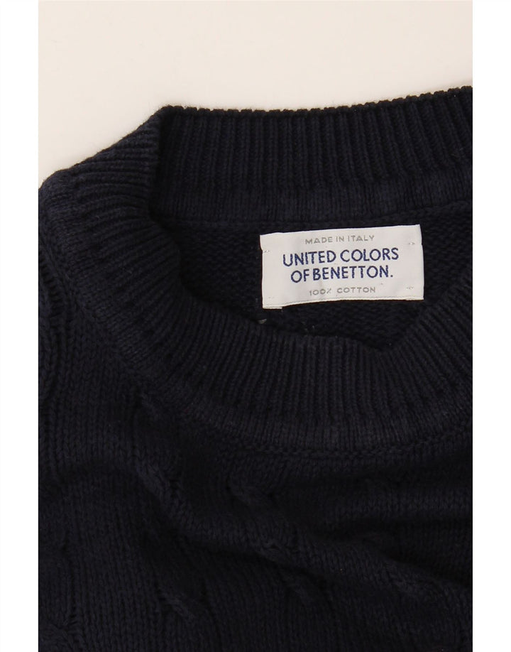 Benetton Jersey De Cuello Redondo Para Hombre Large Azul Marino Algodón