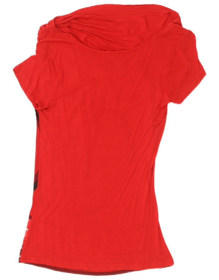 Desigual Mujer Blusa Gráfica Top UK 12 Medio Rojo Geométrico