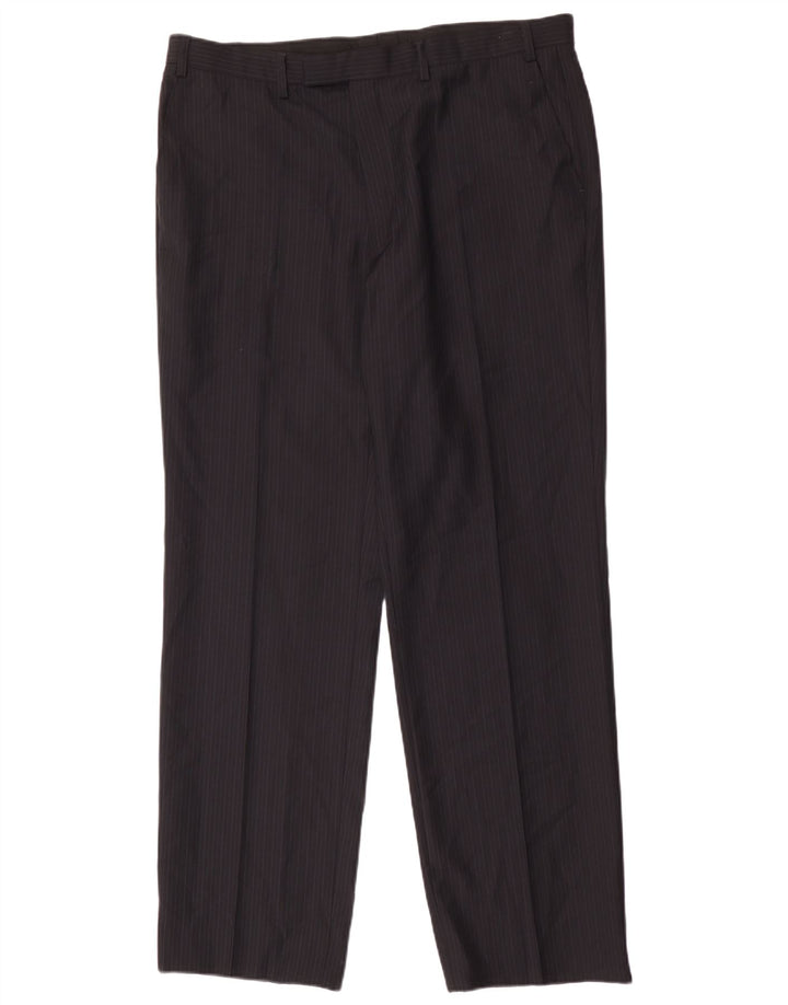 Marks & Spencer Pantalón de traje para hombre W38 L33 Poliéster a rayas azul marino