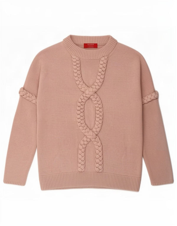 Guess Suéter tipo jersey con cuello alto para mujer UK 4 XS Acrílico rosa