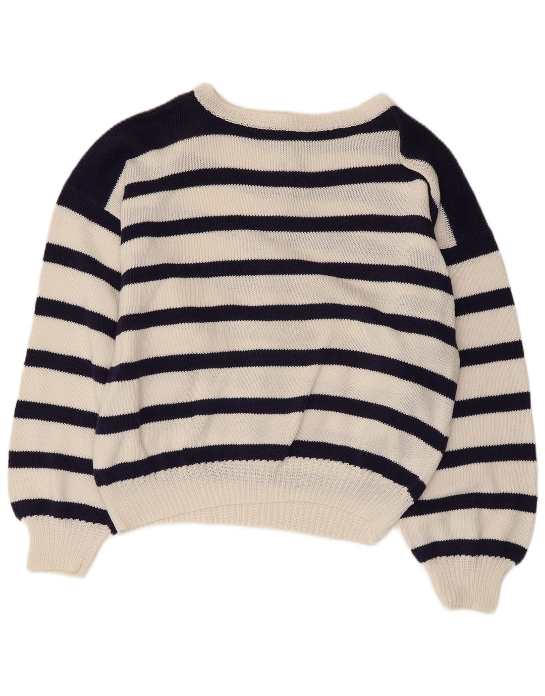 VINTAGE Mujer Barco Cuello Jersey Suéter Reino Unido 14 Grande Azul Marino Náutico