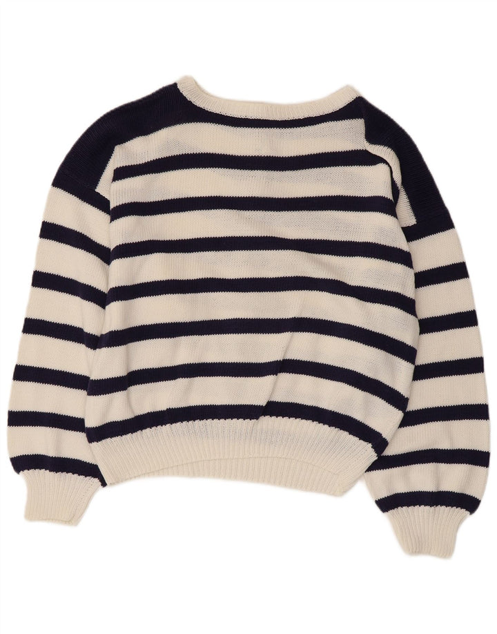 VINTAGE Mujer Barco Cuello Jersey Suéter Reino Unido 14 Grande Azul Marino Náutico