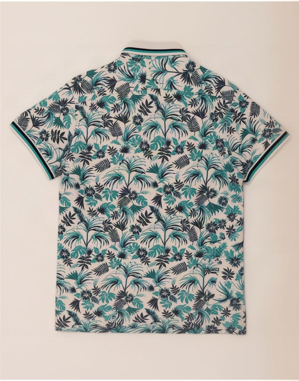 Zara Hombre Camisa Muscular Manga Corta XL Blanco Floral Algodón Hawaiano