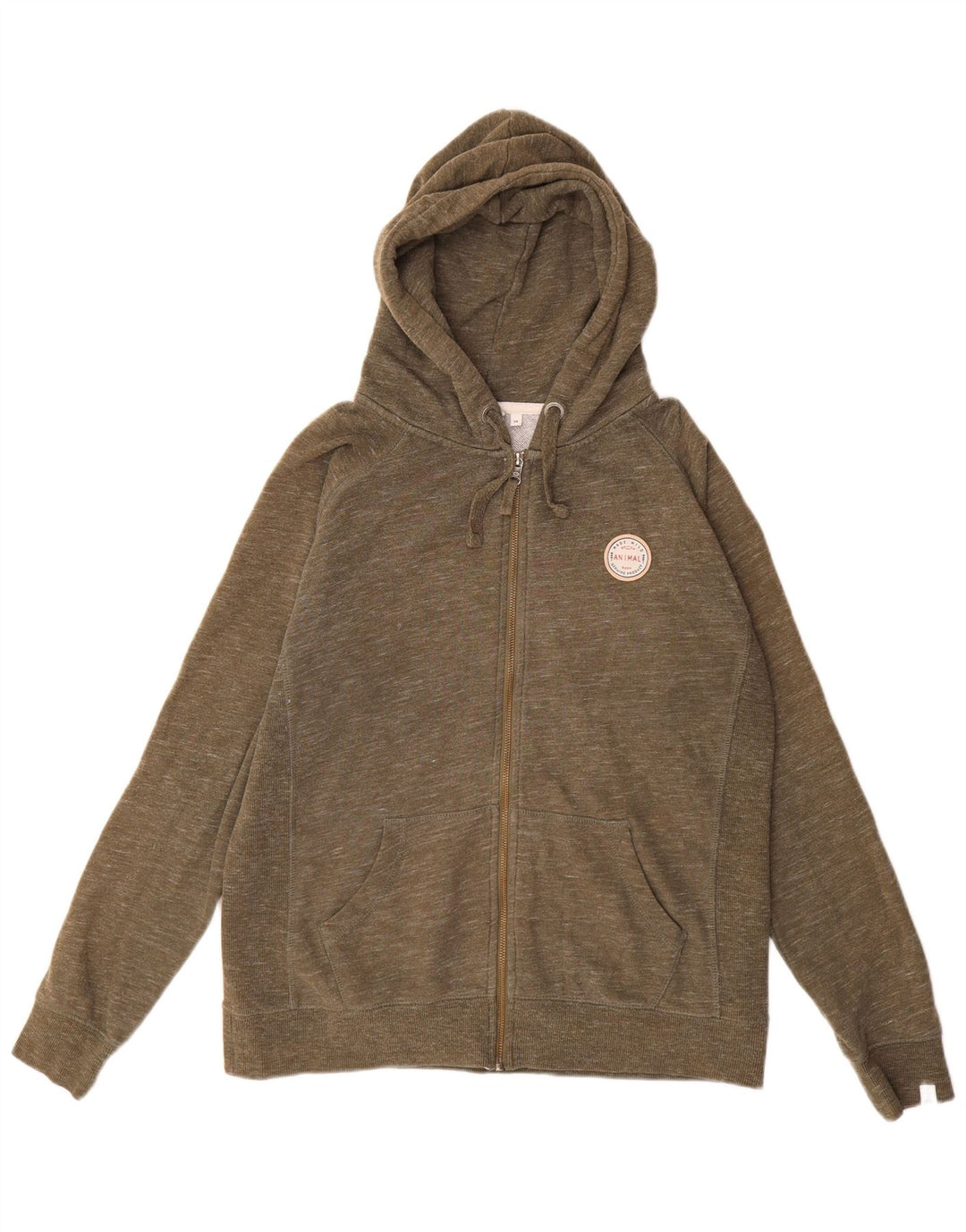 ANIMAL Suéter con capucha y cremallera para mujer Reino Unido 14 Grande Caqui Algodón moteado