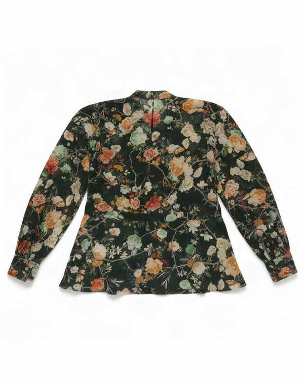 Zara Blusa De Manga Larga Transparente para Mujer Top UK 40 Verde Medio Floral