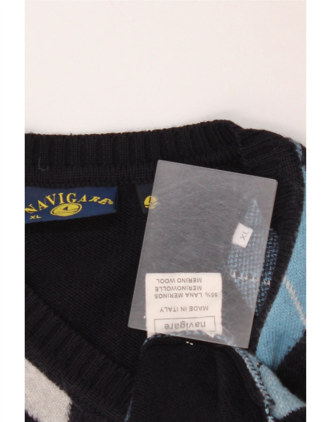 NAVIGARE Jersey con Cuello en V para Hombre XL Azul Marino Argyle/Diamond