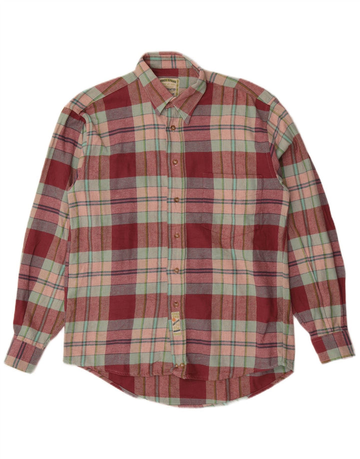 Vintage hombres franela camisa tamaño 40 15 3/4 cheque rojo medio