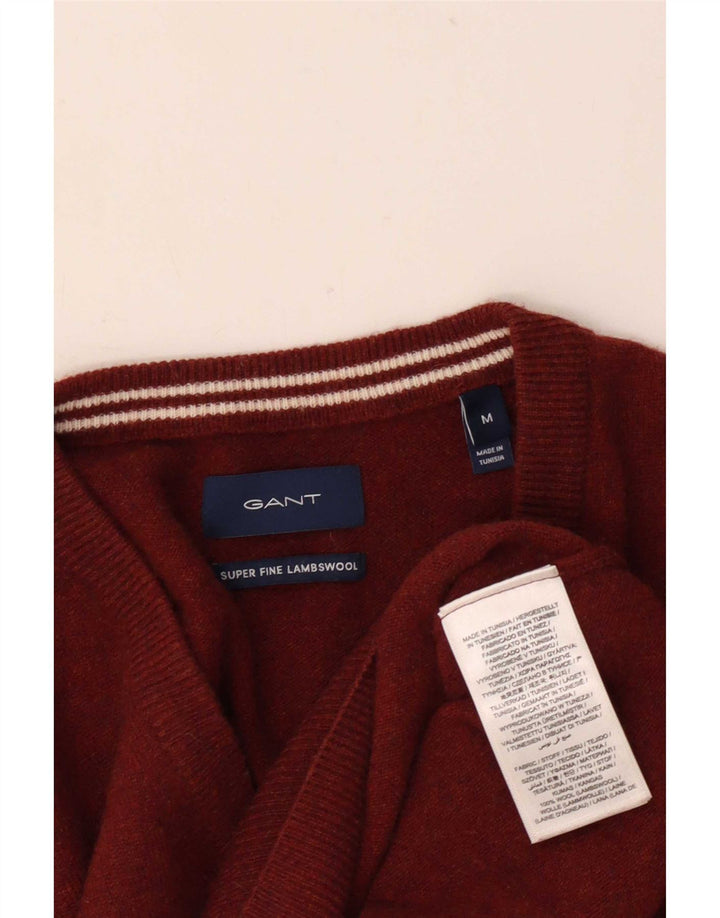 Gant Jersey con Cuello en V de Lana Burdeos Medio para Hombre