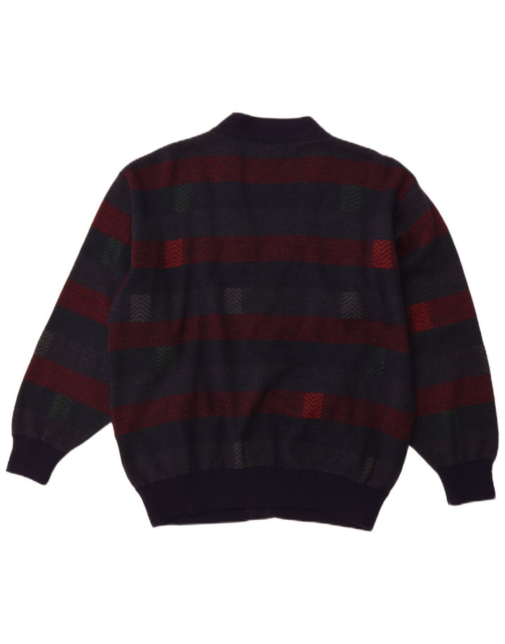 PIERRE SANGAN Suéter Cárdigan Hombre XL Lana Rayas Azul Marino