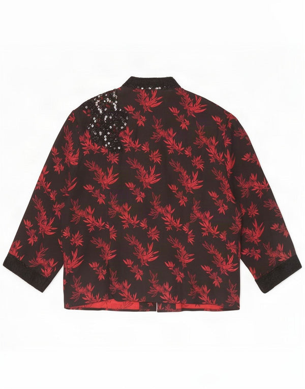 Chaqueta tipo blazer de 5 botones para mujer Monsoon UK 46 Large Black Floral Silk