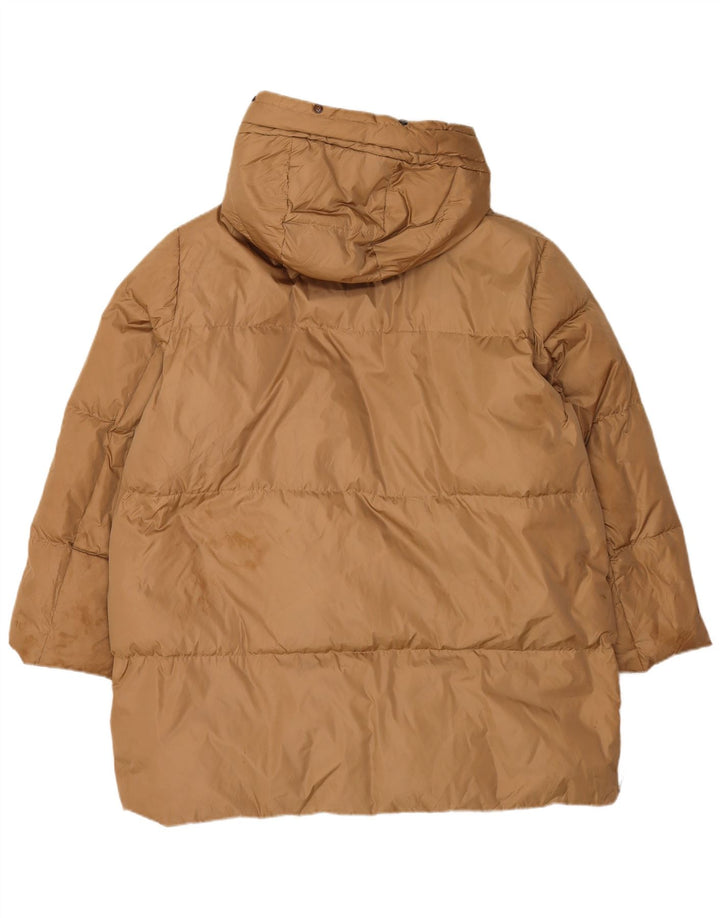 Zara Mujer Abrigo Acolchado Con Capucha UK 46 Large Marrón Poliamida