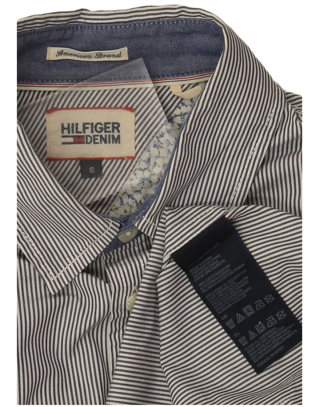 Camisa Tommy Hilfiger para hombre pequeña de algodón a rayas azul marino