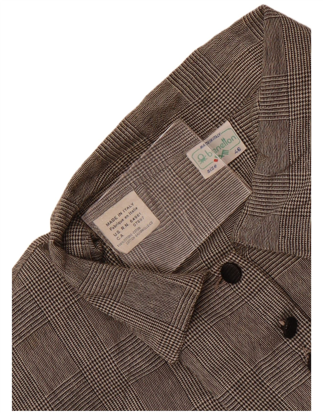 Benetton Blusa Camisa Mujer IT 46 Large Gris Cuadros Algodón