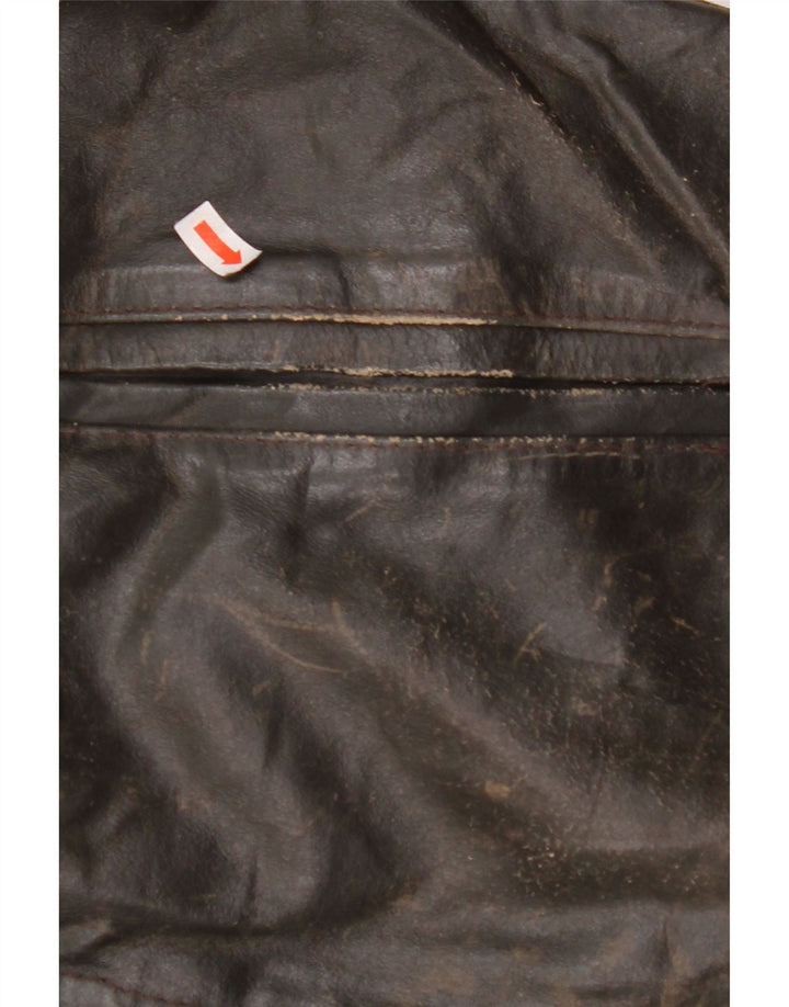 VINTAGE Chaqueta de cuero de manga 3/4 para mujer Reino Unido 14 Cuero marrón medio
