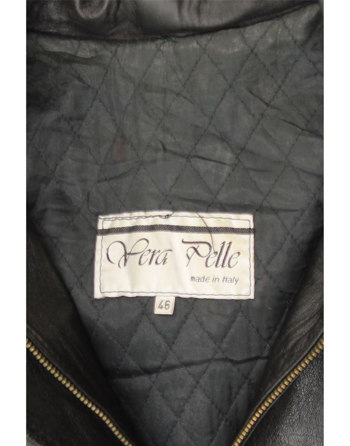 Vintage mujer chaqueta de cuero con capucha IT 46 cuero negro grande