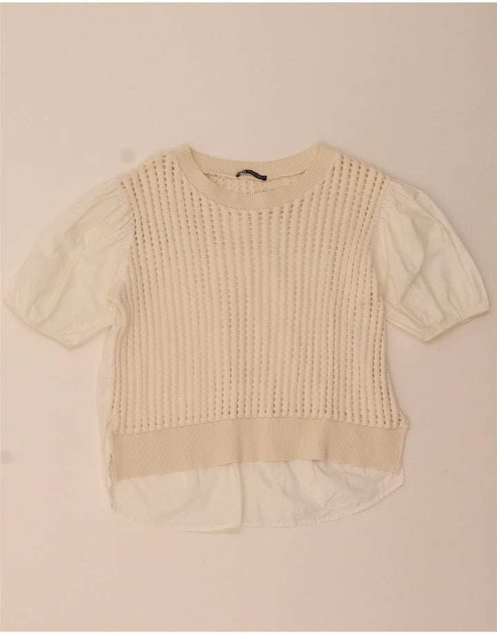 Zara Blusa De Ganchillo Para Mujer Top UK 44 Algodón Blanco Mediano