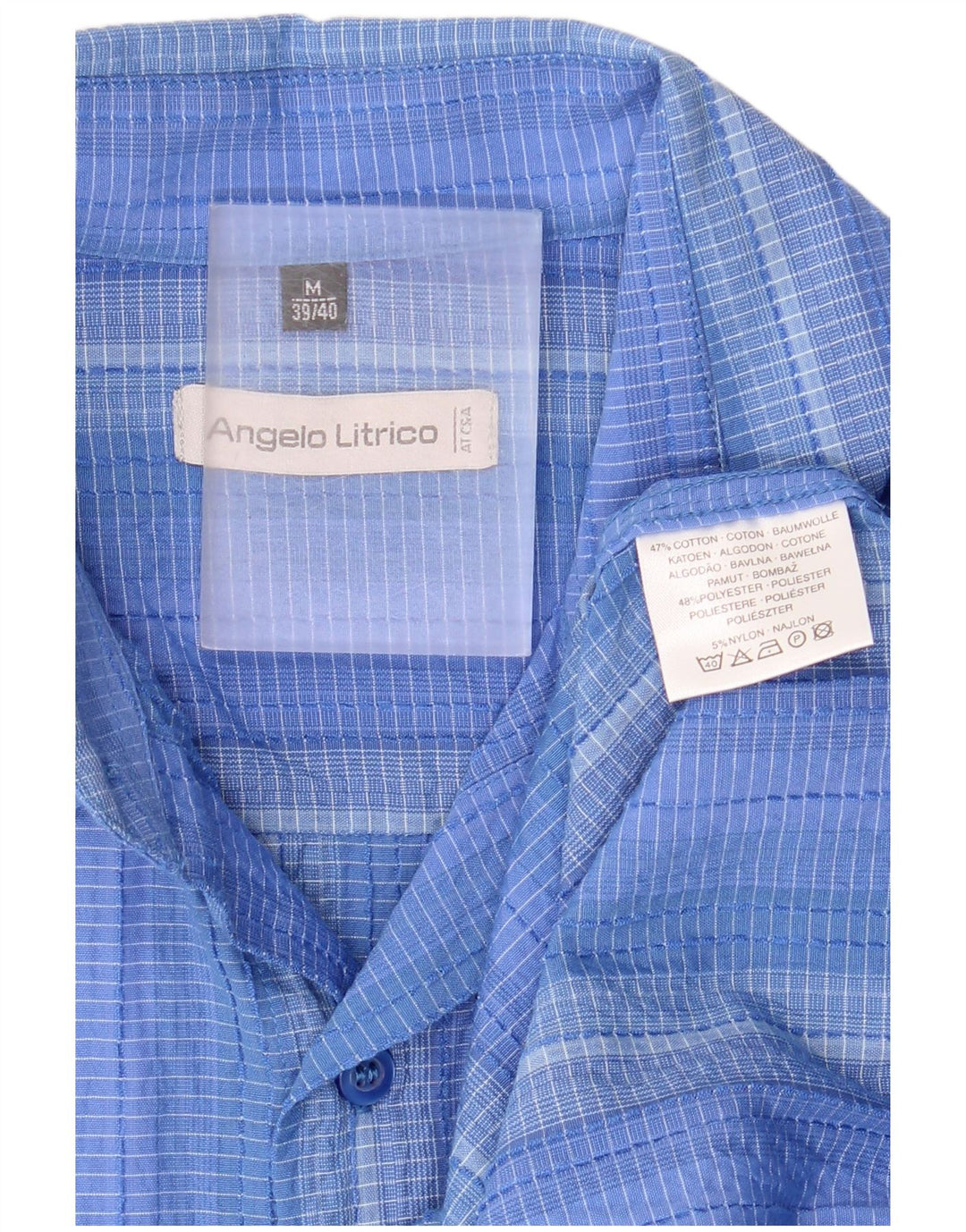 Angelo Litrico Camisa Manga Corta Hombre Talla 39/40 Azul Medio Rayas