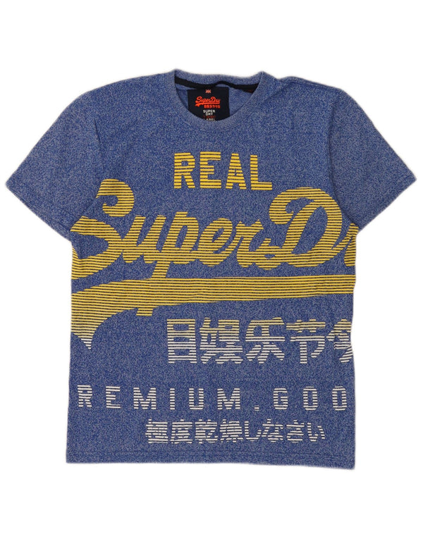 SUPERDRY Camiseta con gráfico real para hombre Top pequeño de algodón moteado en azul