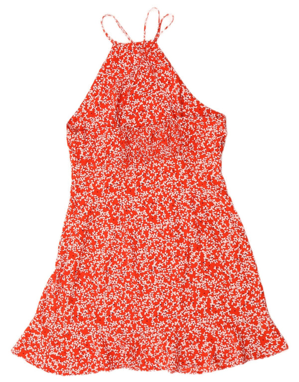 Zara Mujer Vestido Halter UK 40 Mediano Rojo Floral