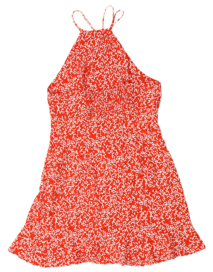 Zara Mujer Vestido Halter UK 40 Mediano Rojo Floral