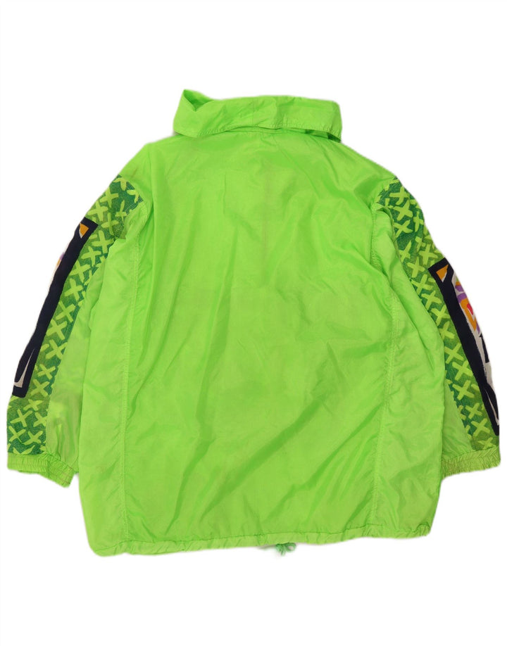 Vintage hombres Anorak chaqueta de lluvia Reino Unido 40 poliéster geométrico verde grande