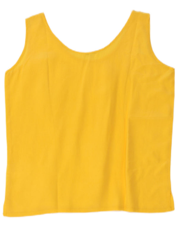 Vintage mujer crop blusa sin mangas Top UK 16 seda amarilla grande