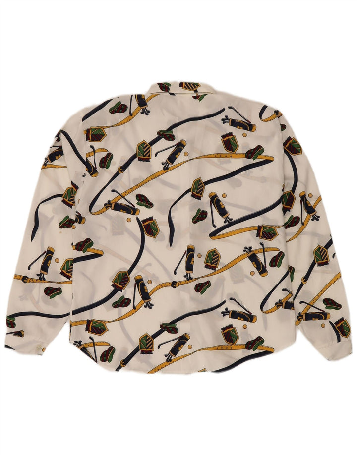 VINTAGE Patrón abstracto de mujer Ver a través de camisa IT 42 Blanco medio