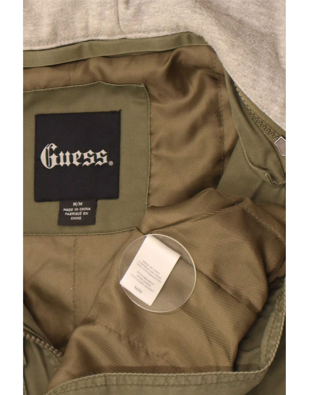 Guess Chaqueta utilitaria con capucha y gráfico para hombre UK 38 Medium Khaki Colourblock