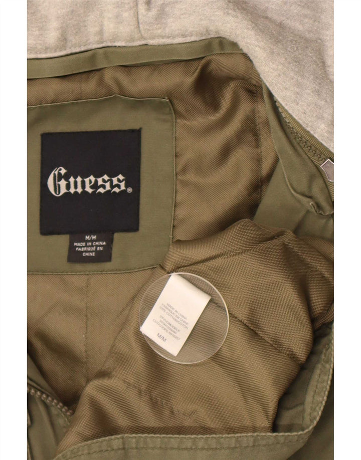 Guess Chaqueta utilitaria con capucha y gráfico para hombre UK 38 Medium Khaki Colourblock