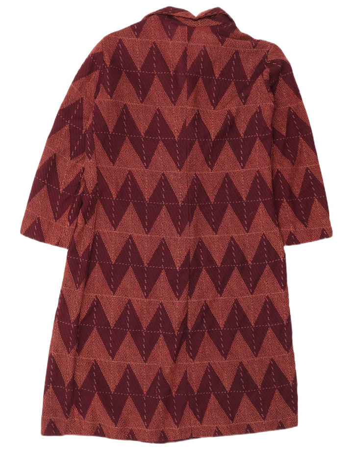 Vintage mujer 3/4 manga vestido básico Reino Unido 12 medio borgoña Chevron