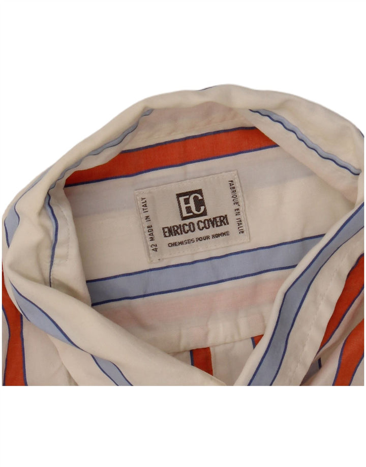 ENRICO COVERI Camisa Manga Corta Hombre Talla 42 Grande Blanco Rayas