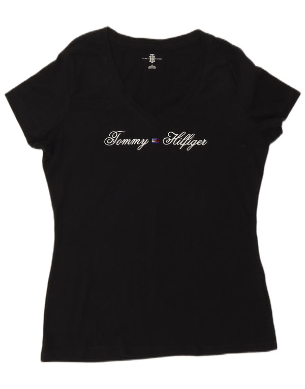 TOMMY HILFIGER Camiseta gráfica para mujer Top UK 44 Grande Algodón negro