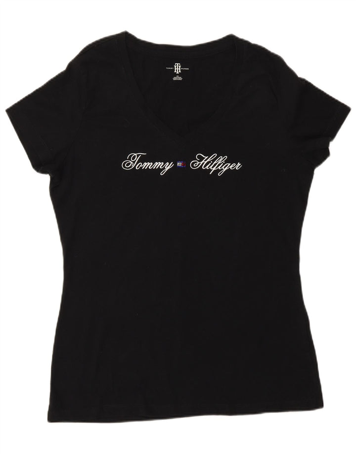 TOMMY HILFIGER Camiseta gráfica para mujer Top UK 44 Grande Algodón negro